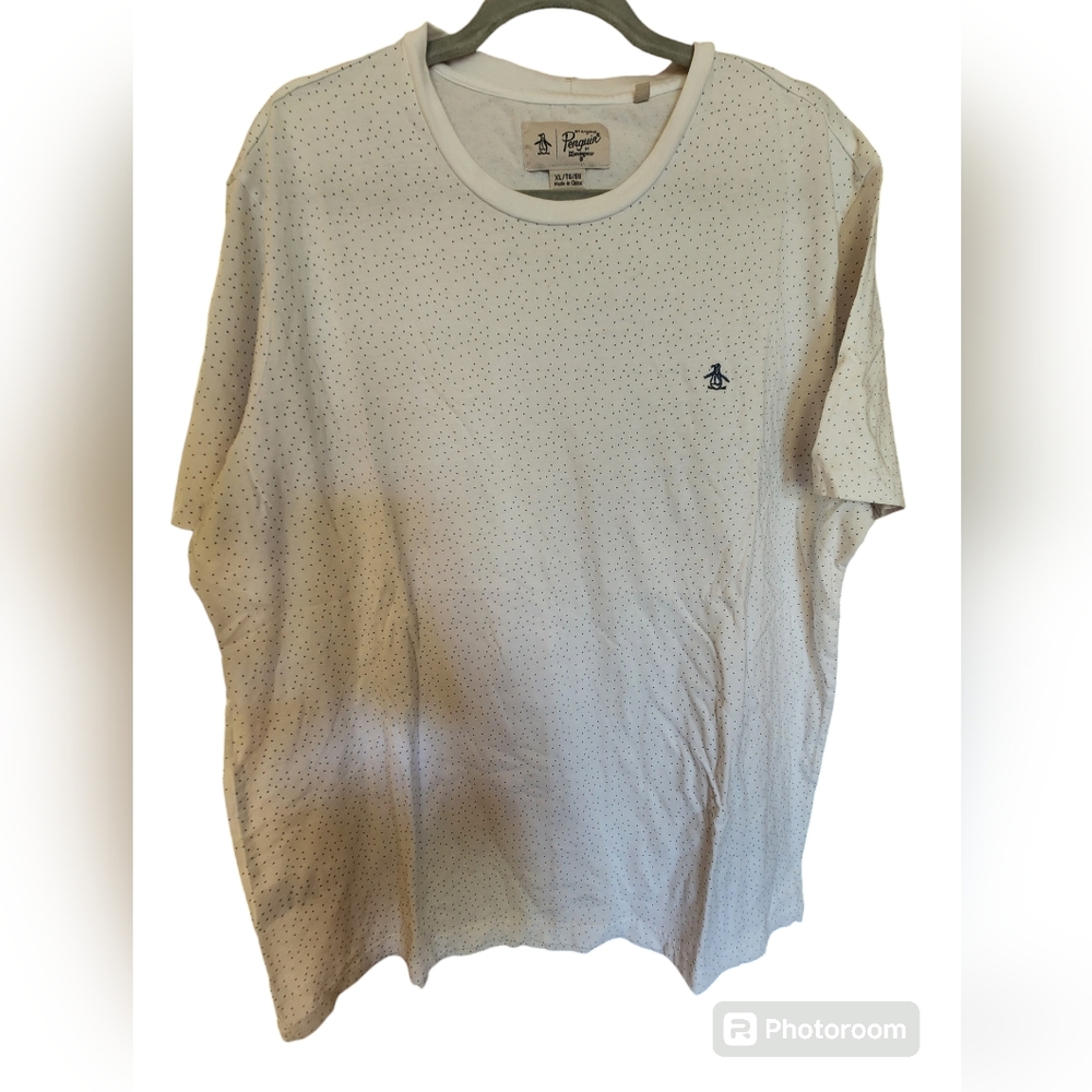 XL Men's Penguin Tee white blue Polk a dot